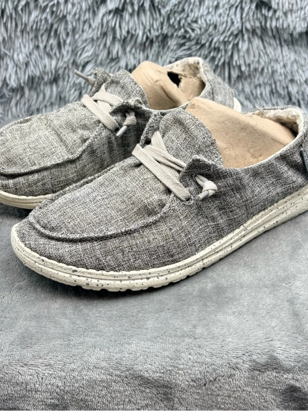 Hey Dude Shoes Womens 7 Wendy L Linen Slip On Casual Gray